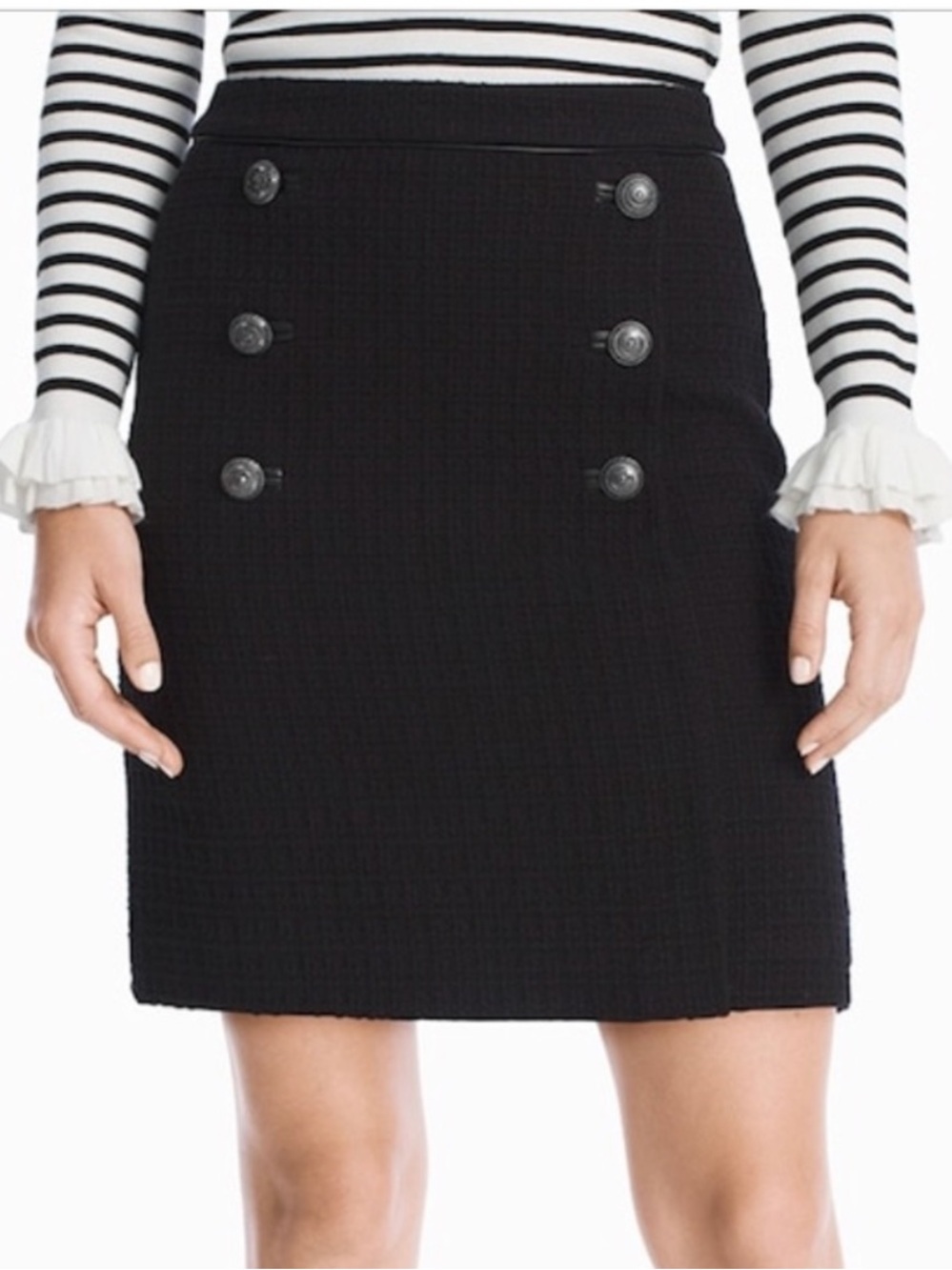 NWOT White House Black Market Uniform Boot Skirt Button-Front Black Mini Skirt